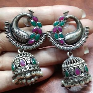 Oxidized Silver Jhumkas