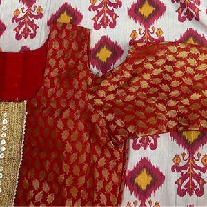 Red And Golden Banarasi Silk Kurta