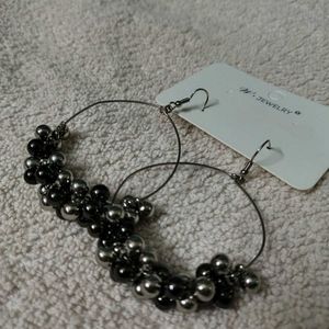 Funky Hoops With Black And Silver Beads