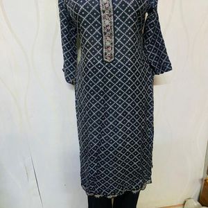 Black Color Printed Kurta Trauzer