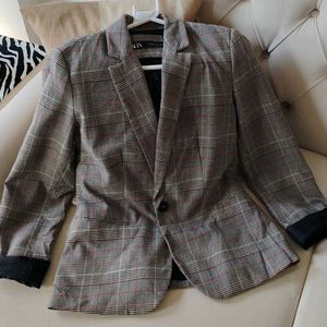 Zara Plaid Relaxed Single Breasted Blazer