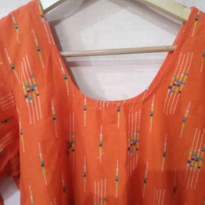 Orange Cotton Straight Kurta