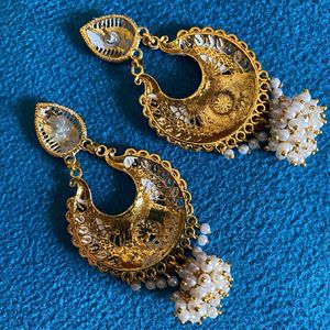 Golden Jhumka With Hanging Earring