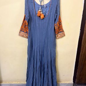 Orange Grey Anarkali Set