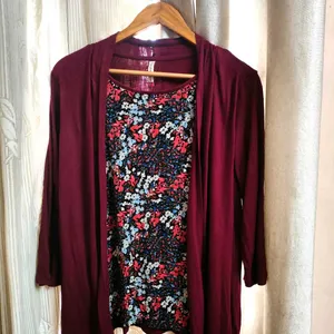 Beautiful Maroon Top With Attached Shrug