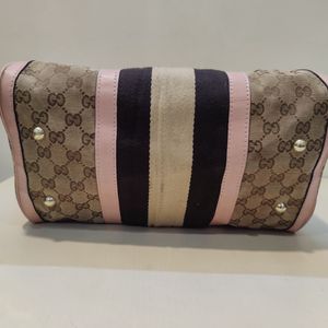 Auth Gucci Beige Canvas And Leather Web Boston Bag