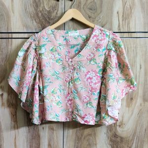 Pink Printed Crop Top Size-38