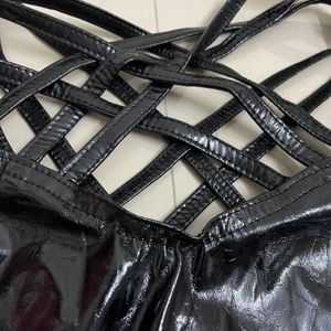 Leather Criss Cross Neck Top