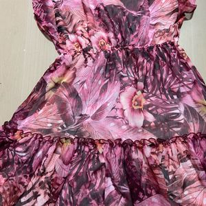 GUESS floral Printed V-neck Flutter Sleeves Dress