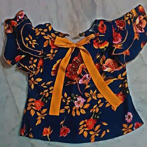 Lillte Kids Girls Neavy Blue And Yellow Colour Top