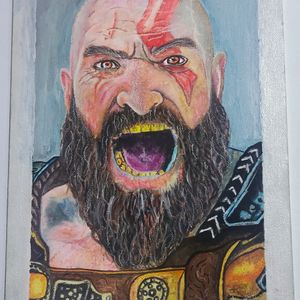 god of war kratos cenves painting Highly Detailed