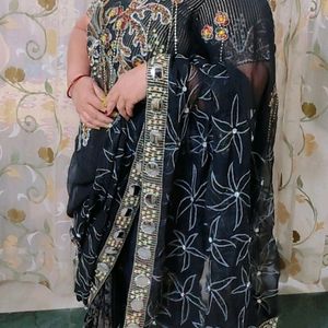 Black Partywear Saree Heavy Work, Bust 46