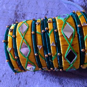 Handmade Silk Thread And Mirror Work Bangle Set