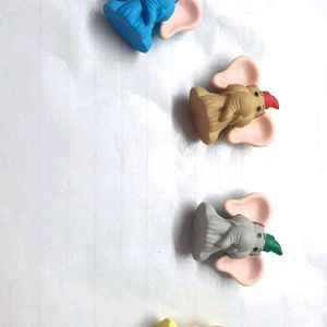 Set Of 4 Elephant Shape Erasers