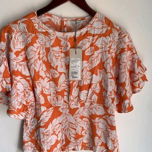 Only Brand Floral Printed Orange Top For Women