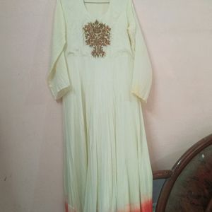 Cream Long Kurti With Embroidery