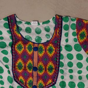 Green kurti with work in neck