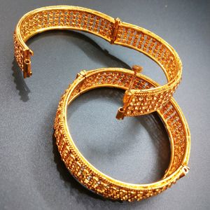 SET OF 2 - ETHNIC GOLDEN STONE BRACELET BANGLES