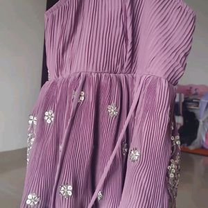 Purple Square Neck Girls Palazzo Set Sharara