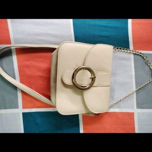 Nude Classy Sling Bag With Buckle