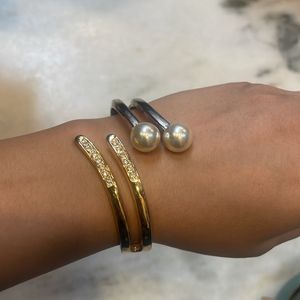 Cuff Gold & Silver Stone & Pearl  Bracelet