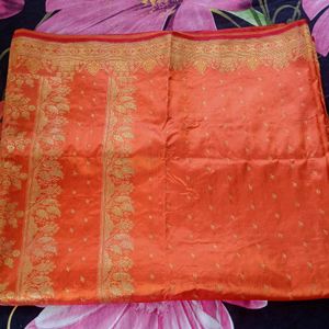 Orange Clr Banarasi Sari For Bride