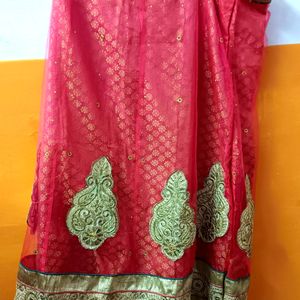 Beautiful Coral Golden Lehenga/ Umbrella Skirt