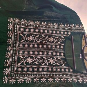 Embroidery Work Beautiful Kurta Sea Green Color