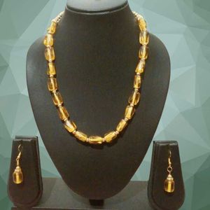 Mustard ACRYLIC BEADS NECLACE EAR RINGS SET