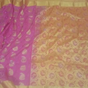 Art Silk Saree With Stoned Stitched Blouse