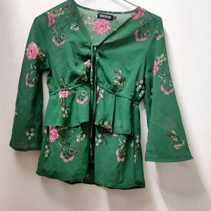 Floral Print Green Transparent Top