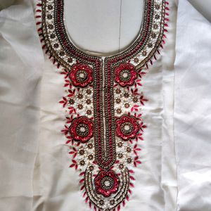 White Kurti With Red Border