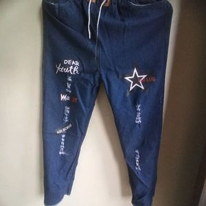 Navy Blue Damage Jeans For Women