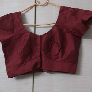 Stitched Cotton Silk Blouse -dark Red Color