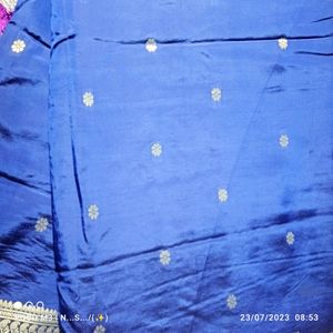 Beautiful Royal Blue Silk Sari With Golden Border