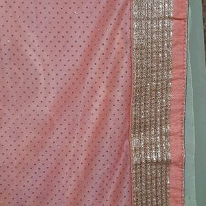 Beautiful Peachy Pink Saree with embroidery