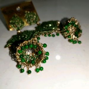 Traditional Ethnic Long Green Earrings