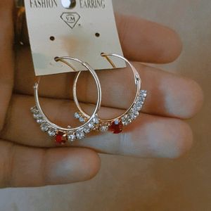 Earrings Red With White Pearl