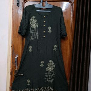 A Line Kurti Premium Quality Dark Green Colour