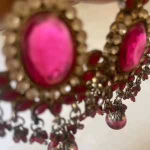 Beautiful Magenta / Pink Stone Studded Earrings
