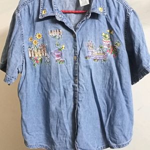 Lightweight Denim Shirt With Embroidery