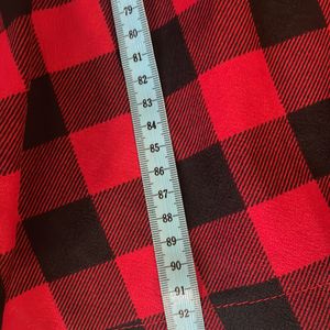 Red& Black Check Cuffed Sleeve Knee Length Shirt