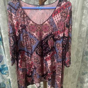 Blue Illusion Floral Tunic, Size Fit 50 Bust