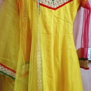 Yellow Net Anarkali Dress