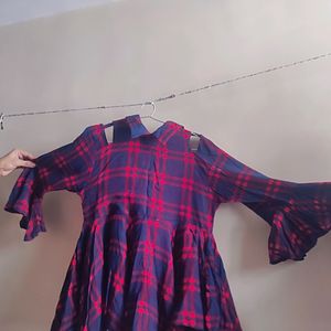 Checks Ruffle Top With CutOut Sleeves