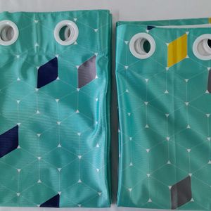 Cyan Green Printed Curtains Set Of 2