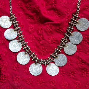 Victorian Coins Silver Replica Statement Necklace