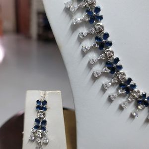 Sapphire With Ad Stones Necklace Set