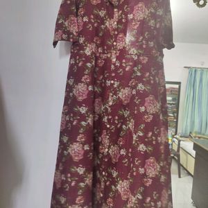 Cotton Maroon Dress Floral Print