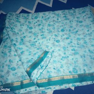 Women Beautiful Printed Sky Blue Saree With Blouse